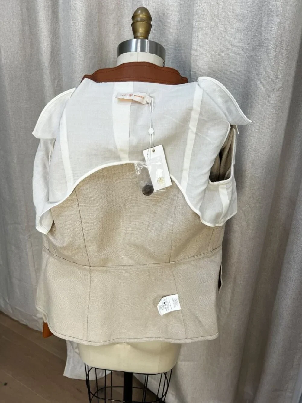 TORY BURCH Camden Linen Cotton Leather Safari Jacket Sz 2 $595 NWT